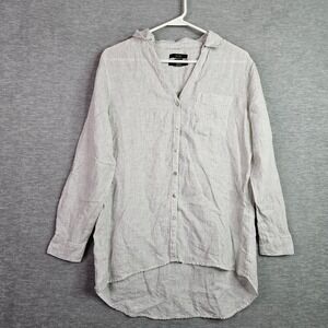 Tahari Women's Sz S White Striped 100% Linen Button Up Shirt Lightweight
